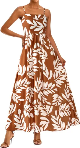 Miniatura 8 de PRETTYGARDEN Vestido largo de verano para mujer, con tirantes delgados, bohemio, floral, a rayas, para invitadas de boda, playa, vacaciones, vestido