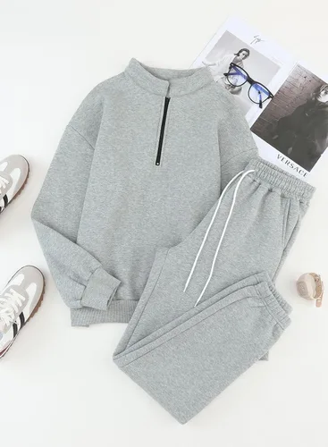 Miniatura 7 de Aleumdr Conjunto deportivo de 2 piezas para mujer, sudadera de manga larga con media cremallera, sudadera de manga larga y pantalones deportivos