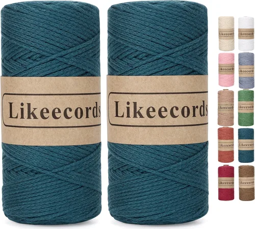 Miniatura 35 de Likeecords Cuerda de algodón 100% hilo de ganchillo de 0.079 pulgadas, cuerda trenzada de macramé, cuerda de macramé, hilo de ganchillo para regalo