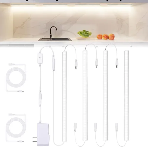 Miniatura 14 de JUSJUBR Iluminación enchufable para debajo del gabinete, 2 luces regulables de armario de 12 pulgadas, barra de luz LED USB enlazable de 6000 K