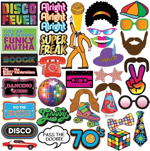 Accesorios para cabina de fotos de discoteca – 37 piezas – Suministros de fiesta de discoteca retro de los años 70, decoraciones y regalos