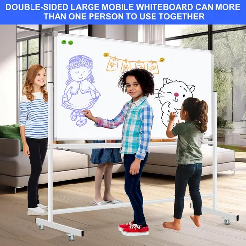 Miniatura 4 de Pizarra blanca con imán móvil con soporte de 60 x 36 pulgadas, pizarra blanca de doble cara con soporte, pizarra blanca magnética portátil de pie