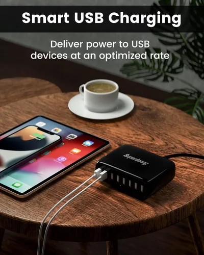 Miniatura 3 de Estación de carga USB, estación de carga de escritorio SUPERDANNY de 8 puertos para múltiples dispositivos, compatible con iPhone Negro