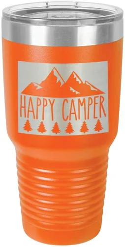 Miniatura 15 de Taza de viaje de acero con recubrimiento de polvo grabado con láser, con grabado de 30 oz de HAPPY CAMPER 3 grabado en polvo, sin BPA, para mantener
