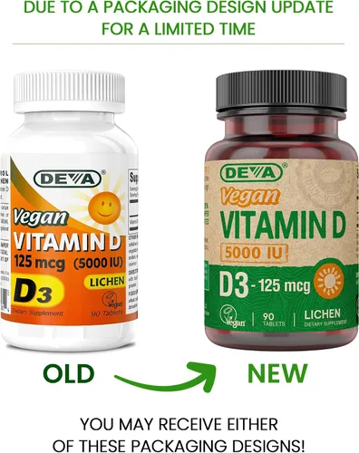 Miniatura 2 de DEVA Vitamina D3 5000 UI, suplemento de sol, 125 mcg de D3 vegano, botella de 90