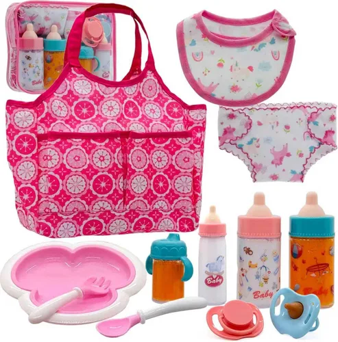 Miniatura 8 de Juego de 11 piezas de accesorios para muñecas de bebé, juego de 11 piezas de alimentación de muñecas con botellas de leche y jugo que desaparecen