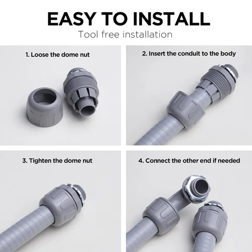 Miniatura 6 de Conectores de conducto, conector hermético de líquido de 1/2 pulgada NPT no metálico para accesorios de conducto flexible eléctrico de PVC, 180