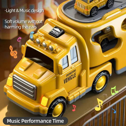 Miniatura 2 de Beby Buty Camiones de Construcción 5 en 1 para Niños de 3-5 años, Juguetes de Coches y Camiones para Niños Pequeños con Luz y Sonido, Incluye Grúa