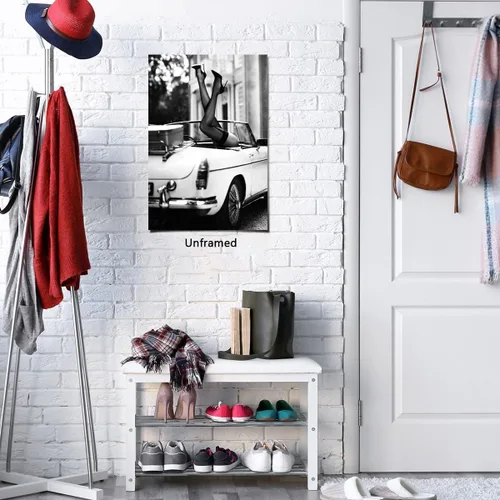 Miniatura 2 de Arte de pared de lujo a la moda, diseño retro de mujer haciendo parada de manos en el coche, para decoración de pared de habitación de niñas
