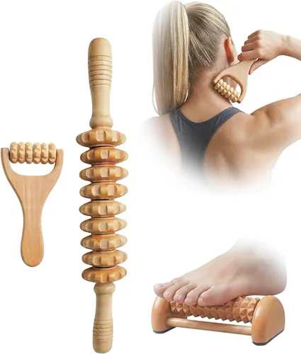 3 herramientas de masaje de madera, rodillo de masaje, rodillo de pie para alivio de la fascitis plantar, rodillo para masaje de tejido profundo,