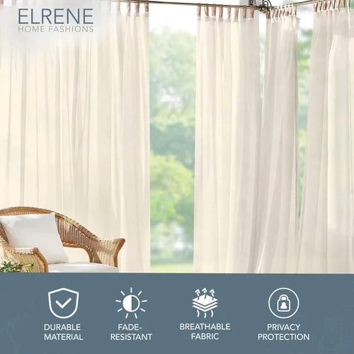 Miniatura 2 de Elrene Home Fashions Darien - Panel de cortina transparente para interiores y exteriores, resistente a la intemperie, con lengüetas, para porche