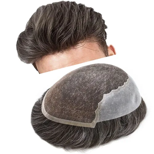 Miniatura 22 de Toupee para hombres, sistemas de reemplazo de cabello francés, encaje frontal, nudos blanqueados, línea capilar natural, encaje con piezas
