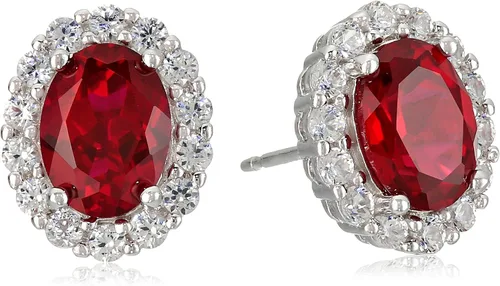 Amazon Essentials Aretes ovalados de plata de ley con halo de zafiro blanco, (anteriormente colección Amazon)