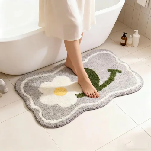 Miniatura 16 de Hi Space - Alfombras de baño de 31.5x19.7 pulgadas, alfombra de baño de hojas grises estilo bohemio antideslizante, lavable a máquina, de microfibra