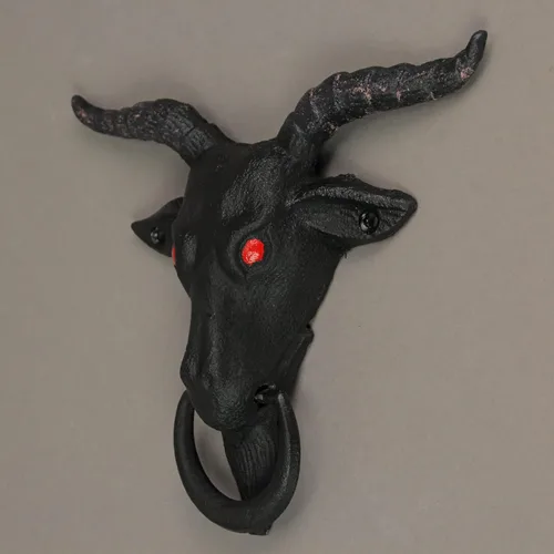 Miniatura 7 de Baphomet Sabbatic de hierro fundido esmaltado negro, cabeza de cabra decorativa, decoración de entrada del hogar, 6.5 pulgadas de alto, adorno