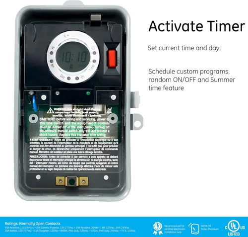 Miniatura 4 de GE Interruptor temporizador digital de piscina de 7 días, capacidad de carga de 2 HP 40 A, clasificación NEMA 3R para exteriores, reemplazo