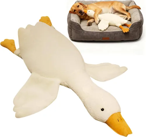 White Calming Pet Puppy Plush, Interactive Stress Relief Chew Dog Toy, Large Enrichment Stuffed Animal, 2026 New Upgraded Duck Pillow, for Boredom