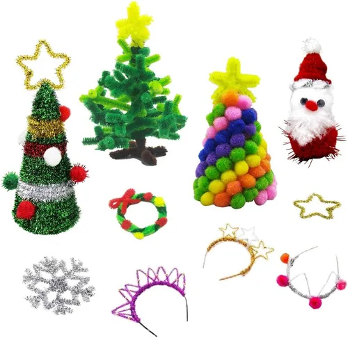 Miniatura 6 de CH HAICHENG Juego de 500 limpiadores de pipas de Navidad, incluye 200 limpiadores de tubos, 200 pompones, 100 piezas de ojos de googly