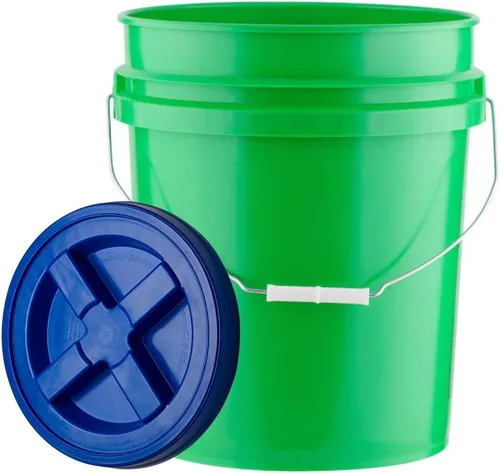 Miniatura 6 de House Naturals Cubo de plástico de grado alimenticio de 5 galones con tapa hermética de rosca fabricada en Estados Unidos, recipiente verde con tapa