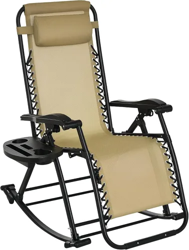 Miniatura 13 de Outsunny Mecedoras para exteriores, plegables, reclinables, de gravedad cero, mecedora de descanso con almohada, portavasos y soporte para teléfono