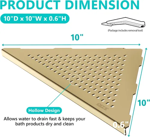 Miniatura 2 de Qeke Estante de Esquina para Baño, Estante de Ducha Empotrado de 10" Organizador, Estante de Acero Inoxidable SUS304 Montaje en Pared Triangular