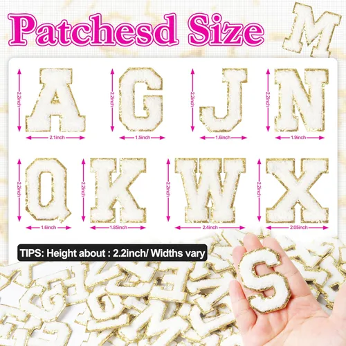 Miniatura 2 de Parches de letras de chenilla autoadhesivas: NICEVINYL 104 piezas de parches de letras preppy blancas para ropa y mochilas - Parche de inicial