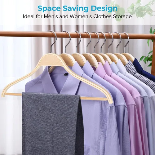 Miniatura 2 de JS Hanger Perchas de madera para abrigos, paquete de 10 perchas de madera ligera para abrigos/trajes con barra antideslizante para pantalones