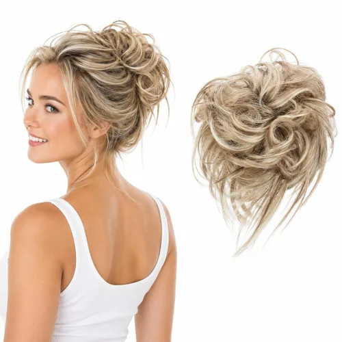 Miniatura 29 de CAISHA Prettyshop - Banda elástica XXL tipo postizo de cabello voluminoso ondulado, ideal para peinados recogidos de novias o rodetes desaliñados