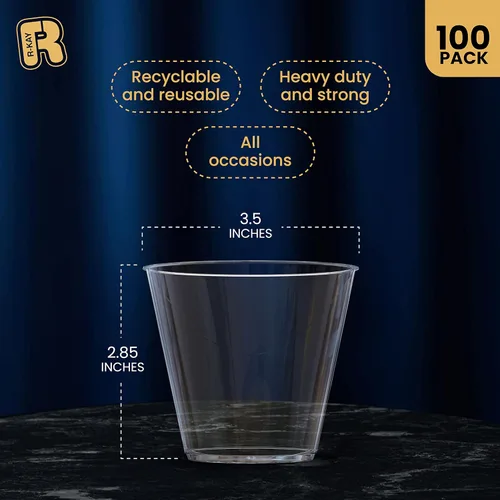 Miniatura 5 de R-kay Vasos de plástico transparente de 9 onzas para fiestas, paquete de 100 vasos transparentes, vasos desechables resistentes, copas de vino