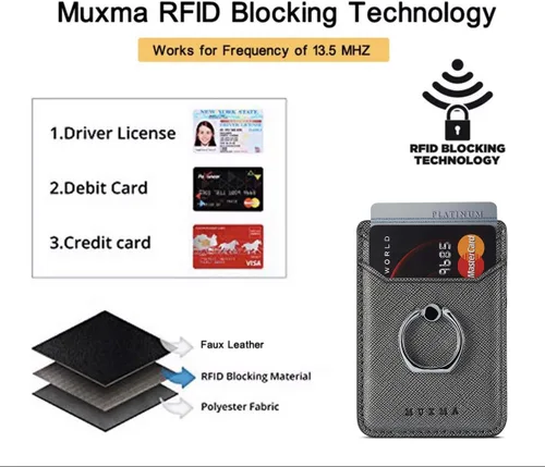 Miniatura 2 de Tarjetero de piel RFID para teléfono con adhesivo de crédito, tarjetero adhesivo para mujeres y hombres, parte trasera del teléfono para la mayoría
