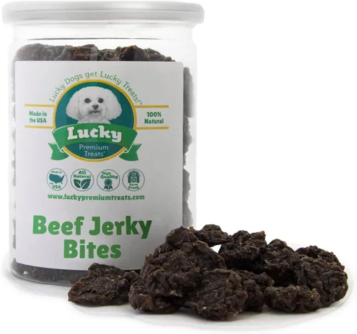 Lucky Premium Treats Bocaditos de carne de res – Golosinas para perros pequeños, crujientes y deshidratados para aperitivos y recompensas de