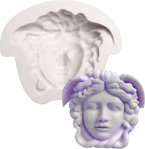 Medusa - Molde de silicona para fondant, molde para hornear chocolate de diosa de mitología, molde de decoración de cabeza de dibujos animados para