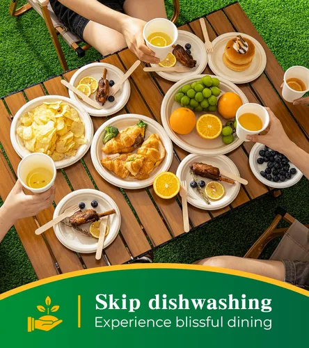 Miniatura 6 de Biodegradable Bagasse - 125 platos de papel compostables, platos desechables resistentes de 6 pulgadas, platos de postre a granel para fiestas
