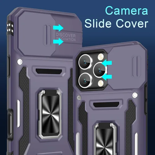 Miniatura 117 de DEERLAMN Funda para iPhone Xs Max con funda deslizante para cámara + protector de pantalla, soporte giratorio de anillo de grado militar a prueba
