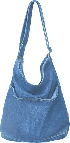 KlaOYer Bolso bandolera de lona, bolso grande tipo hobo para la escuela, bolso de hombro con bolsillo para mujeres y hombres