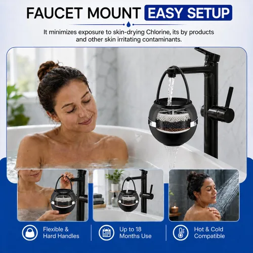 Miniatura 8 de Crystal Quest Filtro de agua de bola de baño para bañera, filtración de 3 etapas, elimina el cloro, la cloramina y los subproductos, 2,500 galones