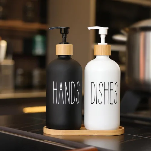 Miniatura 4 de El juego de dispensador de jabón de vidrio contiene jabón de manos y dispensador de jabón para platos, adecuado para decoración de baño y cocina