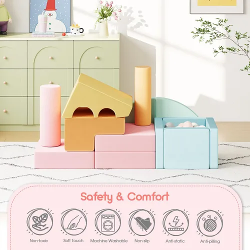 Miniatura 4 de smilesun 12 bloques de escalada de espuma para niños pequeños con pozo de pelotas, juego de gimnasio seguro y suave, bloques de espuma para el área