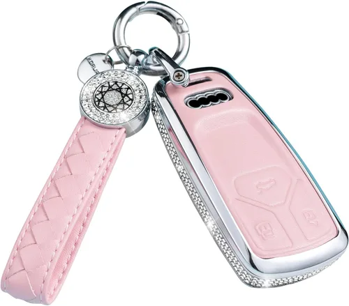 Compatible con Funda para Llavero Audi con Llavero de Cuero Genuino Cristal Protección Completa Carcasa de Llave Compatible con Audi A4 Q7 Q5 TT A3