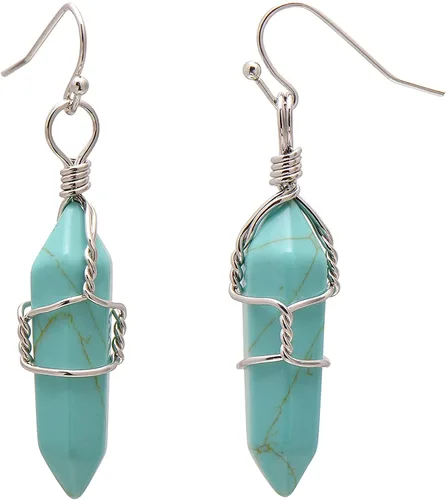Miniatura 11 de Pendientes de cristal de punta envuelta en alambre de piedra pulida para mujer Reiki Energy Healing