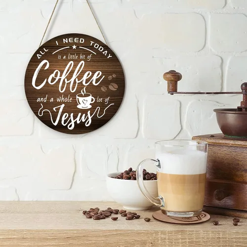 Miniatura 3 de HMASYO Letreros de madera rústica para barra de café – "All I Need Today is A Little Bit of Coffee and A Whole Lot of Jesus" para decoración