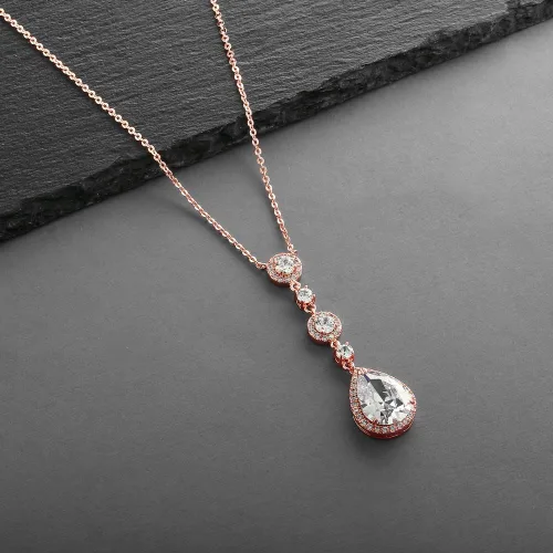 Miniatura 3 de Mariell - Collar de novia y boda, collar con colgante de gota de cristal de circonita cúbica para novias, damas de honor, graduación, regreso a