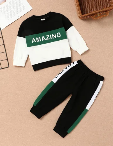 Miniatura 4 de Menglang Conjunto de sudadera y pantalones de manga larga con letras, ropa para bebé niño para otoño e invierno