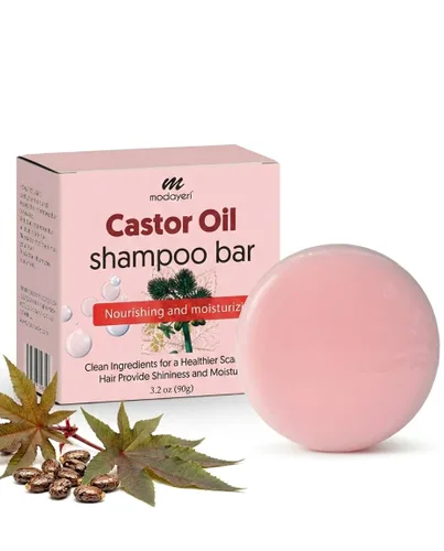 Barra de champú de aceite de ricino para hidratación y fuerza del cabello, sin sulfatos, hidratante para cabello seco, totalmente natural, adecuada