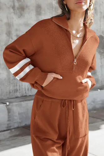 Miniatura 11 de PRETTYGARDEN Conjunto de suéter de 2 piezas para mujer, sudadera con cremallera, pantalones deportivos, ropa casual