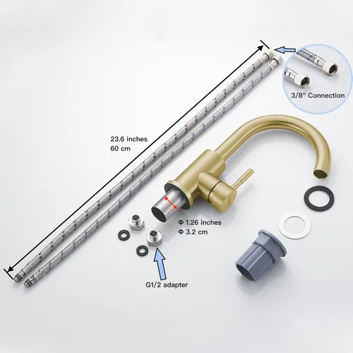Miniatura 6 de Grifo de Fregadero de Barra Húmeda de Un Solo Agujero Dorado Cepillado, Grifo de Fregadero de Baño Moderno de Una Sola Manija, Grifo de Preparación