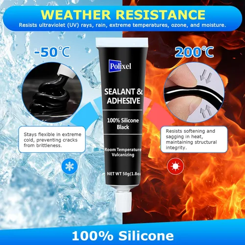 Miniatura 3 de Sellador adhesivo de silicona RTV negro, 100% silicona calafateo, sellador impermeable para cualquier propósito para automóvil, ventana, baño