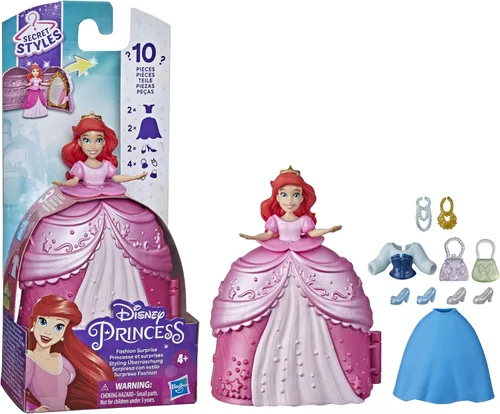 Miniatura 4 de Disney Princess Secret Styles Fashion Surprise Ariel, Mini juego de muñecas con ropa y accesorios adicionales, juguete para niñas de 4 años