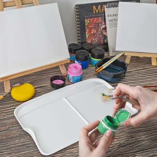 Miniatura 8 de DUGATO Paletas de Pintura Rectangulares Grandes (Paquete de 2, 13.8x9 pulgadas) - 3 Bandejas de Mezcla de Plástico XL Well para Acrílico, Óleo