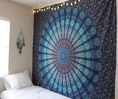 Miniatura 16 de RAJRANG Tapiz de Mandala de Pavo Real Hippie para Colgar en la Pared 90 x 84 pulgadas Tapices Decorativos Trippy Bohemios Indios Hechos a Mano